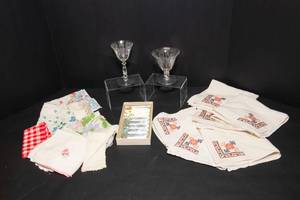 lot 146 image: Vintage Nameplates, Napkins, Crystal Glassware, and Handkerchiefs