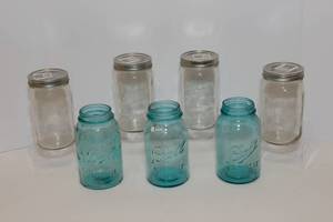 lot 174 image: Canning Jars - Ball Perfect Mason Blue and Korr Self Sealing Jars