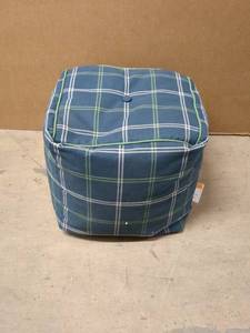 lot 57 image: Blue and Green Plaid Pouf Ottoman