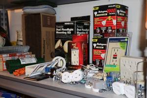 lot 76 image: Garage Shop...Electrical Supplies, Rope, String Etc