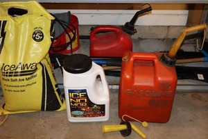 lot 82 image: Garage Shop...Gas Cans, Snow BrushScraper Etc