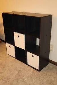 lot 18 image: Cubical Storage Shelf Bookcase in Black wThree Collapsible Bins
