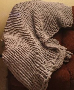 lot 47 image: Crocheted-Style Throw Blanket in Grey Tones