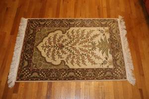 lot 101 image: Beautiful Vintage Knotted Prayer Wool-Silk Style Accent Rug from Ballad Iraq