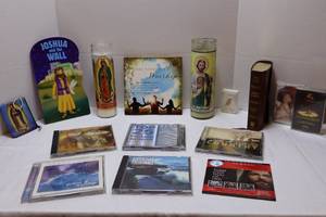 lot 190 image: Religious Memorabilia Music CDs Candles Bible Glow-In-The-Dark Rosary Etc