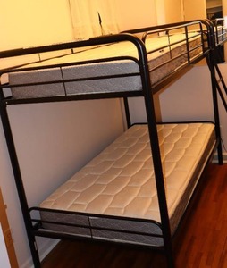 lot 124 image: Dorel Home Products Black Metal Bunk Beds 60 x 61 x 74 wLadder and Mattress(optional)