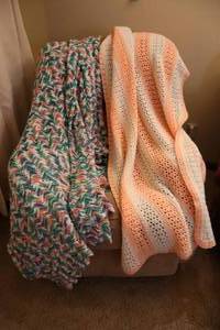 lot 119 image: Vintage Hand Crocheted AfghansPeach 48 x 72, Multi 108 x 45