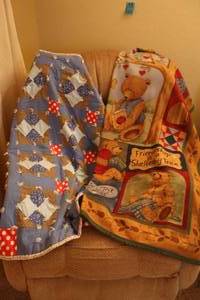 lot 116 image: Vintage Throw Blanket Bears & Friends 50 x 60 - Handmade Patchwork Cow Print Quilt 48 x 60