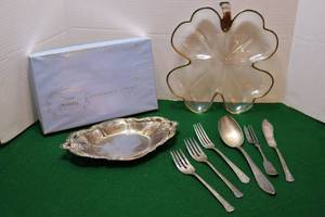 lot 159 image: Kitchen Vintage Silver Plate1847 Rogers Bros A1 Cake Pastry Pie Fork, Silver Plate Utensils and Dish Etc