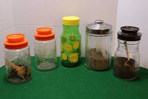 lot 160 image: Collectible Vintage Glass Containers Tang Jars Etc