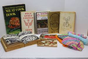 lot 176 image: Vintage KitchenCookbooks and Textiles Etc