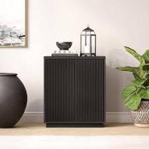 lot 42 image: Hudson&Canal Alston Black Grain Accent Cabinet with Swing-Out Doors  Customer Returns See Pictures