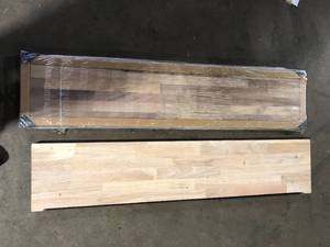lot 4 image: Lot of  Unfinished Hevea Floating Decorative Wall Shelf Various Models and Conditions  Customer Returns See Pictures