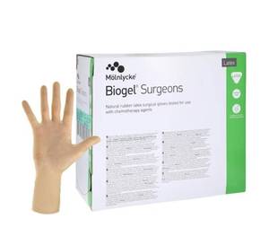 MSRP $400  1 Case (200 pairs each) NEW Molnlycke 30485 Biogel Surgeons Natural Rubber Latex Surgical Gloves - Size 8 12 -coating on the inner surface Makes gloves easy to don even with damp hands Soothes the skin to help prevent moisture loss