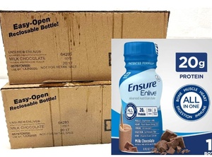 MSRP $200  2 Cases (24 each per case) NEW Ensure 8 fl. oz. Enlive - Milk Chocolate -&nbspnutrition w26 vitamins &amp minerals, 20g of protein - Please note case above these two cases was broken - all bottles inside these 2 cases are intact