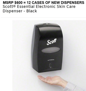 MSRP $600  12 Cases NEW Scott 92148 1.2 Liter Touchless Electronic Skin Care SoapSanitizer Liquid Dispenser - Smoke -&nbspDesigned to take hand hygiene to the next level -Each Case Comes With Its Own Set Of Batteries