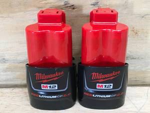 lot 54 image: Lot of 2 - Milwaukee M12 Red Lithium CP 2Ah Model # 48-11-2420