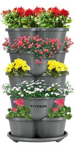 lot 75 image: VIVOSUN 5 Tier Vertical Gardening Stackable Planter for Strawberries, Flowers, Herbs, Vegetables, Grey