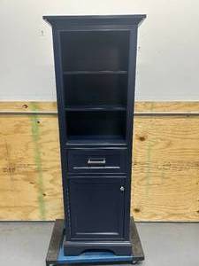 lot 39 image: HOME DECORATORS COLLECTION Windlowe 22 in. W x 16 in. D x 65 in. H Blue Freestanding Linen Cabinet