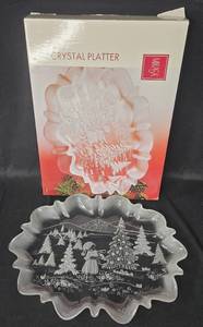 lot 48 image: Vintage Crystal Platter with Scenic Winter Design in Original Box