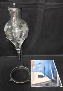 lot 72 image: Vintage Crystal Wine Aerator Decanter with Wrought Iron Stand - Handmade in Switzerland