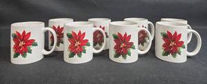 lot 6 image: Set of 10 Holiday Mugs with Poinsettia Design
