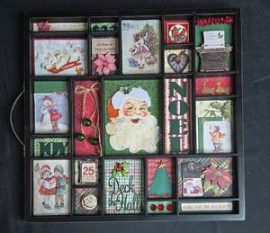lot 7 image: Vintage Christmas Decor Shadow Box with Holiday Themed Inserts