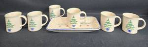 lot 17 image: Set of 6 Pfaltzgraff Christmas Tree Mugs with Serving Tray