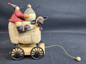 lot 58 image: Collectible Williraye Studio Figurine - Baa Brr Wheeled Cart Sheep with Snowmen