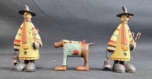 lot 60 image: Williraye Set of 3 Folk Art Snowman and Dog Figurines