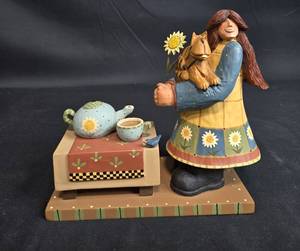 lot 118 image: Retired Williraye Studio Garden Party Girl Figurine with Sunflower and Cat, Made for Coynes & Company 2007