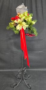 lot 154 image: Decorative Christmas Lantern (candle insert) with Pine and Holly Arrangement - 45 tall