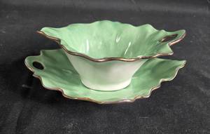 lot 82 image: Set of 2 Vintage Austrian Green Porcelain Bowls with Handles