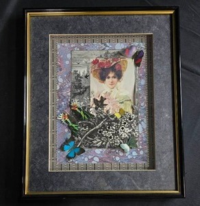 lot 139 image: Framed Mixed Media Artwork with Floral and Butterfly Accents