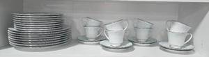 lot 100 image: Kenmark Fine China Wisteria Dinner Plates and Cups & Saucers