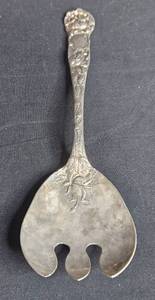 lot 156 image: Antique Silverplated Serving Spoon with Floral Design - Marked A. Italy - 9.5 Long