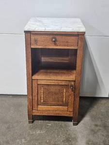 lot 159 image: Solid Wood End Table with Marble Top and Storage