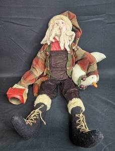 lot 162 image: Large Santa Doll Holding Lantern and Goose - Seasonal Decor