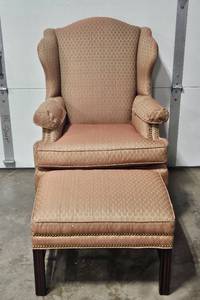 lot 166 image: Hickory White Wing Back Chair with Ottoman - 42H x 26D x 29W