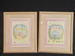 lot 165 image: Pair of Framed Signed Fairy Prints by Illustrator Louise Popoff