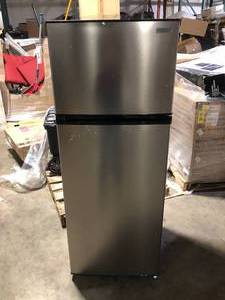 Vissani 7.1 cu. ft. Top Freezer Refrigerator in Stainless Steel Look Damaged   Customer Returns See Pictures