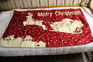 lot 7 image: Large Merry Christmas Fabric Banner with Santa Sleigh and Reindeer