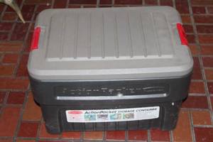 lot 14 image: Rubbermaid ActionPacker Storage Container with Reinforced Lid