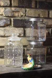 lot 30 image: Set of 3 Glass Jars and Vintage Made in Japan Ceramic Dish