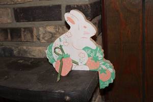 lot 31 image: Vintage Wooden Bunny Decoration with Strawberry Accents