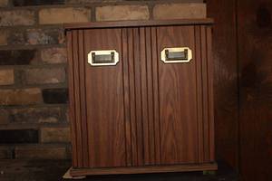 lot 34 image: Vintage Wooden Storage Cabinet with Brass Handles