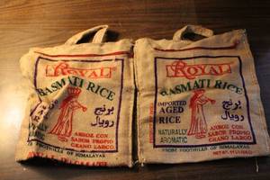 lot 46 image: Set of 2 Royal Basmati Rice Burlap Bags - Imported Aged Rice