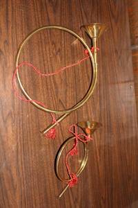 lot 63 image: Pair of Vintage Brass Hunting Horns with Red Twine