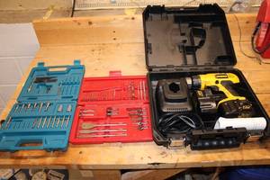 lot A-66 image: DeWALT Cordless Drill with Accessories and Tool Set