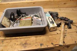lot 70 image: Mixed Tool Lot including Hammer, Cordless Screwdriver Bit Set, and Accessories